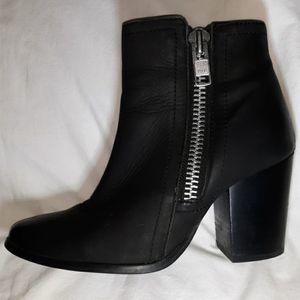 Shoemint Black Leather Moto Boot Silver Zipper 6‎